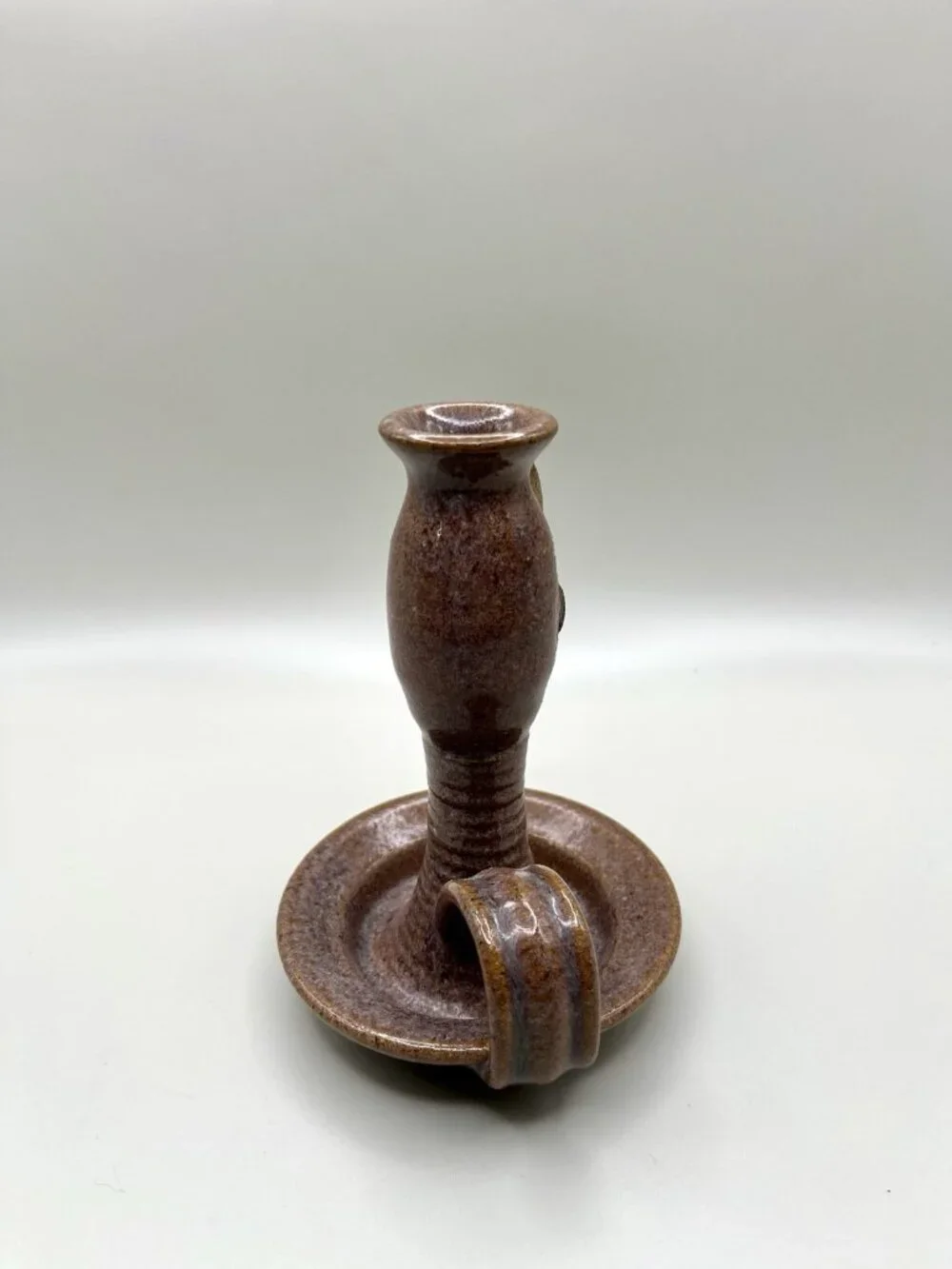 Handmade Pottery Chamberstick Candle Holder Folk Art Stoneware Rustic Cabin Boho